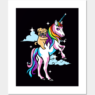 Pug Dog Riding Unicorn Magical Cute Creatures Posters and Art